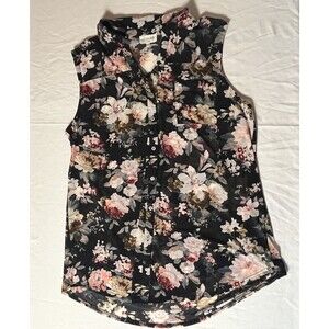 Siren Lily Sheer Floral Stretch Button Up Womens XL Sleeveless Lightweight Top